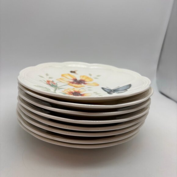 Vintage Lenox Butterfly Meadow Floral Butterfly Ceramic 6" Snack Plates Set of 8 - Picture 2 of 16